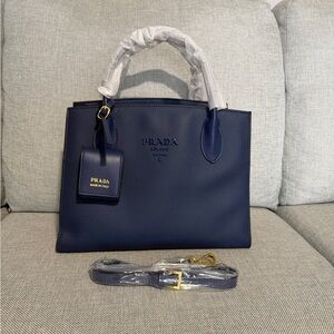 Navy Saffiano  with Gold Hardware